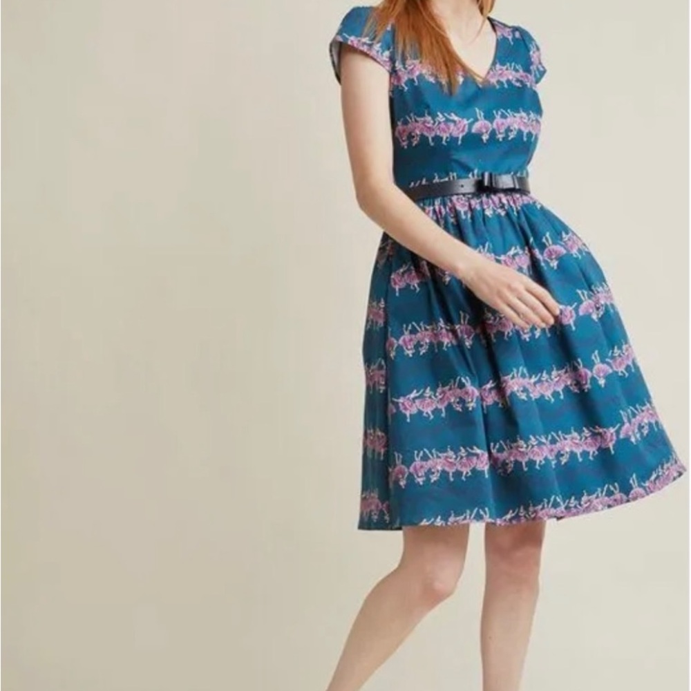 RARE Modcloth Teal and Pink Floral Midi Dress Ballerinas